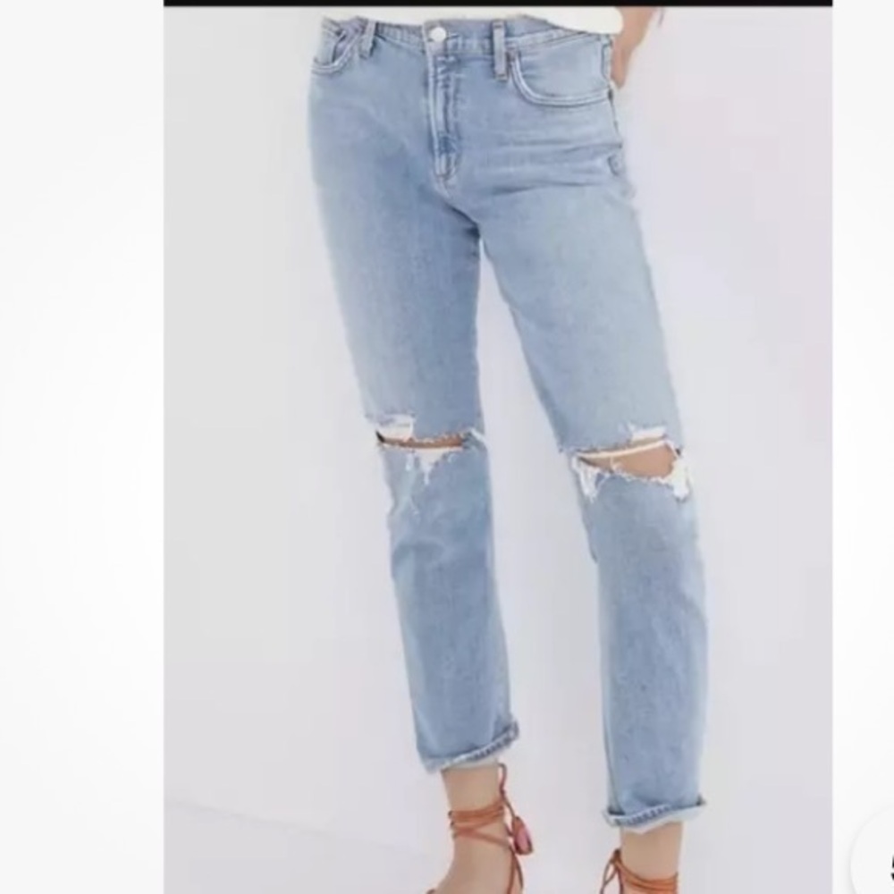 Agolde Toni Mid-Rise Straight Pristine Distressed Knee Jeans Size 24